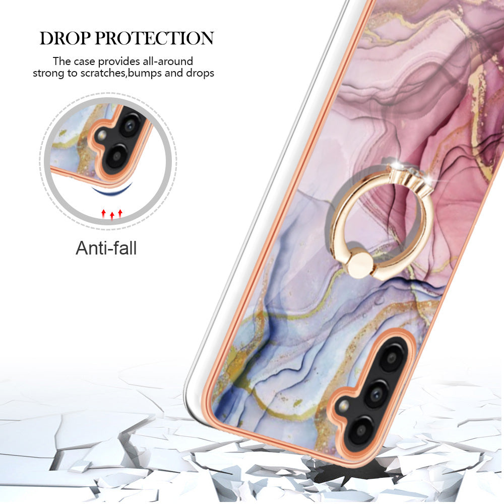 YB IMD Series-17 Style-E For Samsung Galaxy A55 5G Case 2.0mm TPU Marble Phone Cover with Ring Holder - Rose Gold YB IMD Series-17 Style-E For Samsung Galaxy A55 5G Case 2.0mm TPU Marble Phone Cover with Ring Holder - Rose Gold
